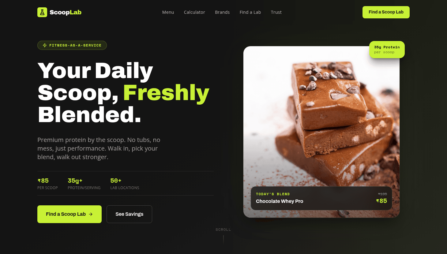 Scoop Lab – Starbucks for Fitness Landing Page